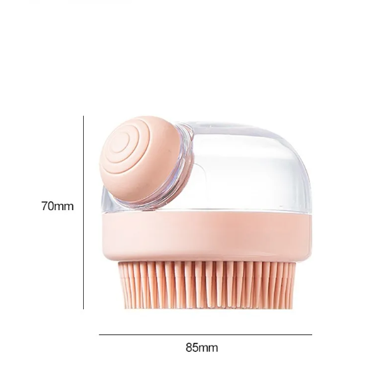 Pink cleaning brush with measurements on a white background