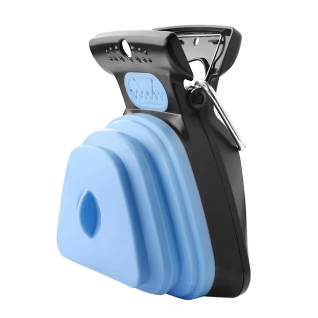 Blue and black dog training device with brand logo on a white background
