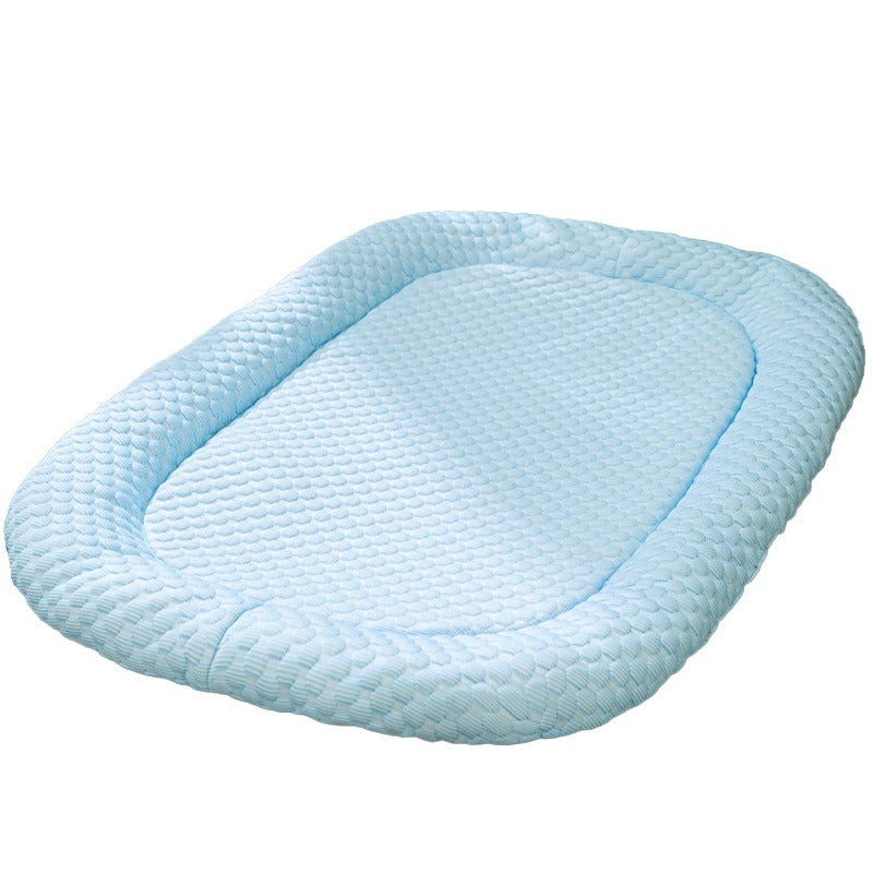 Blue baby bath pillow on a white background